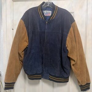 Vintage American Leather Blue and Tan Suede Bomber Jacket